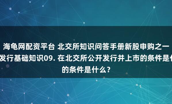 海龟网配资平台 北交所知识问答手册新股申购之一新股发行基础知识09. 在北交所公开发行并上市的条件是什么？